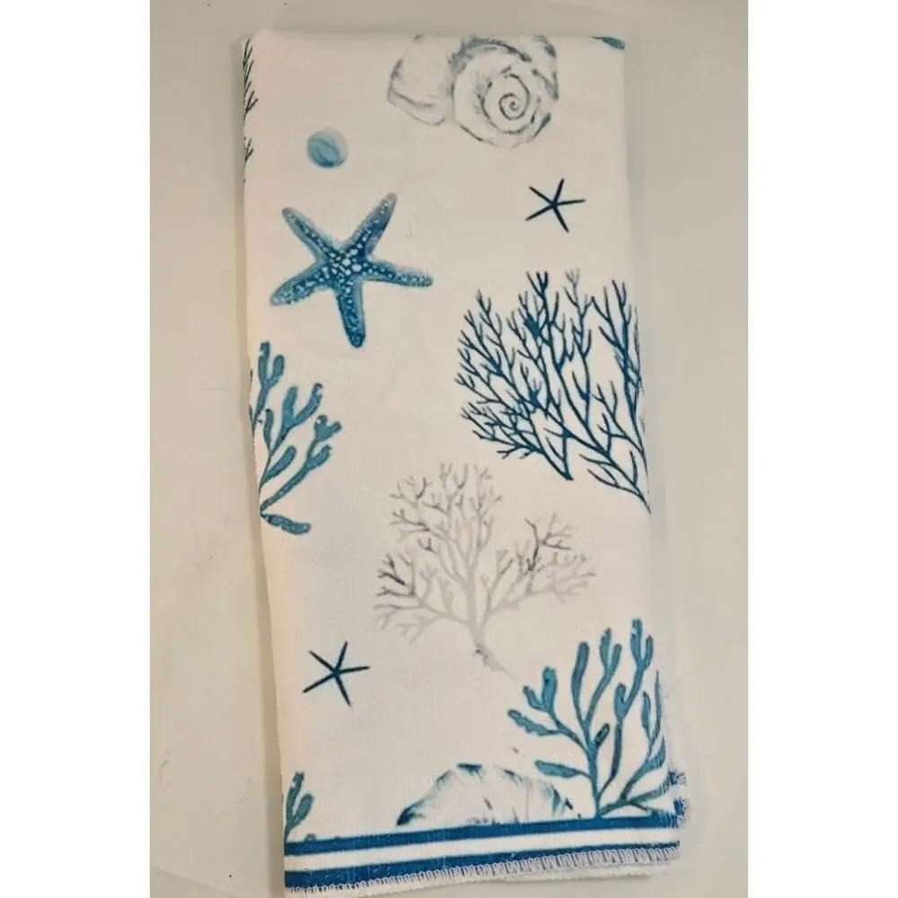 Set of 6 Handtowels Beach Coastal Kitchen Towels Ocean Seashells Nautical New